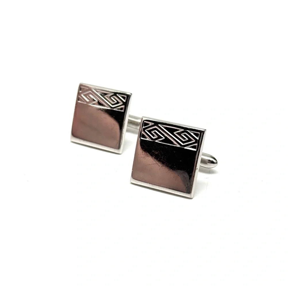 Vintage SWANK Silver-Tone Square Cufflinks with Geometric Detail